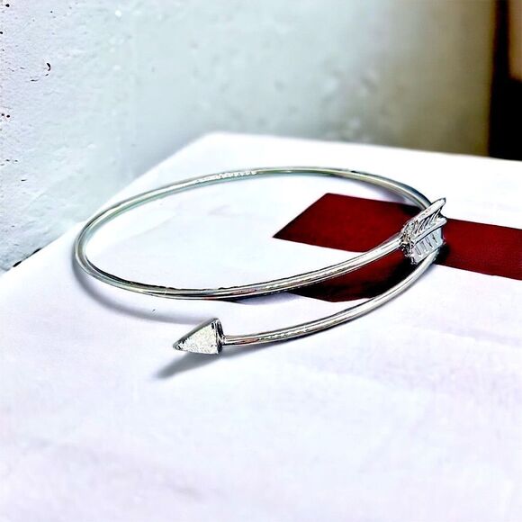 Silver Arrow Cuff Bracelet l Gemstone Decor l New - Picture 6 of 6